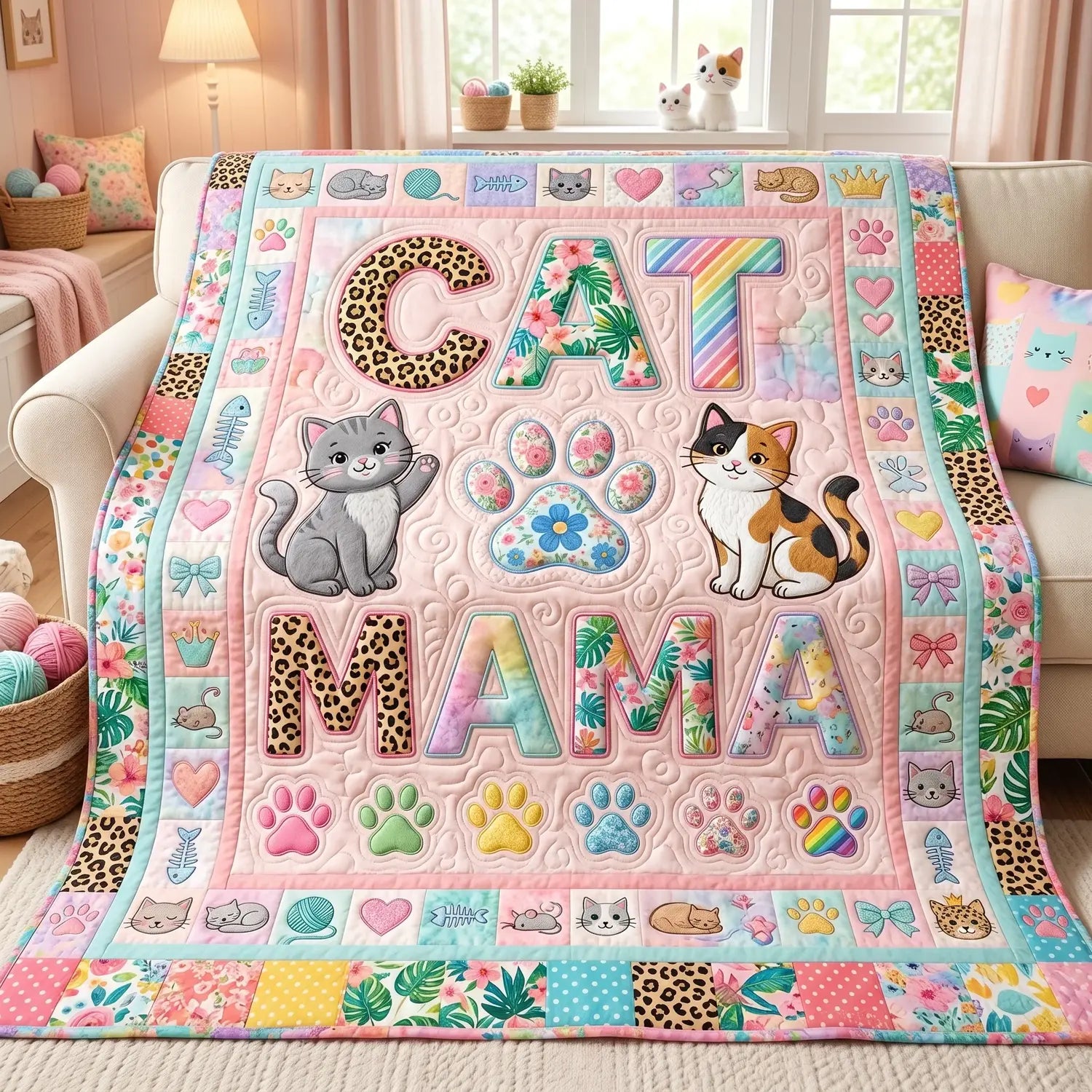 Cat Mama Quilt Blanket