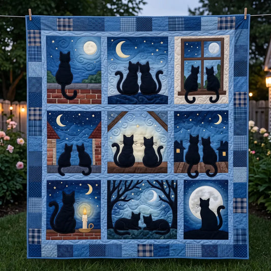 Cat Moon Night Quilt Blanket