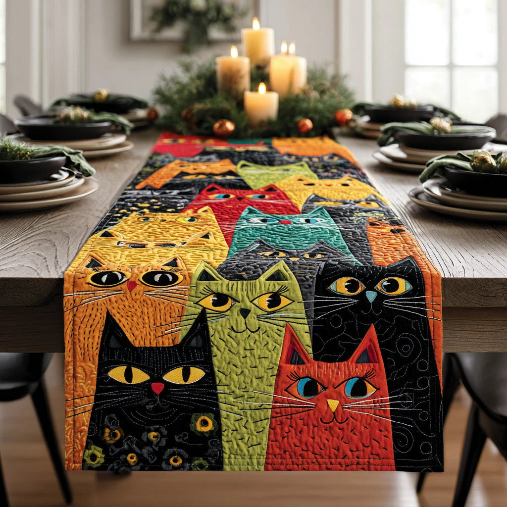 Cat Patch Delight Quilted Table Runner