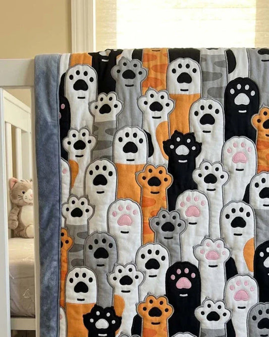 Cat Paw Quilt Blanket - Quilted Blanket by OtterMia