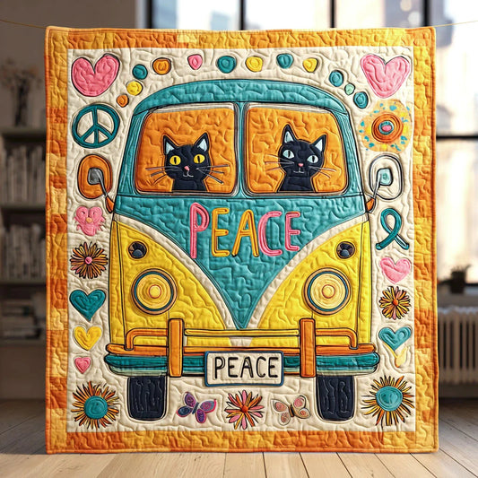 Cat Peace Wagon Quilt Blanket
