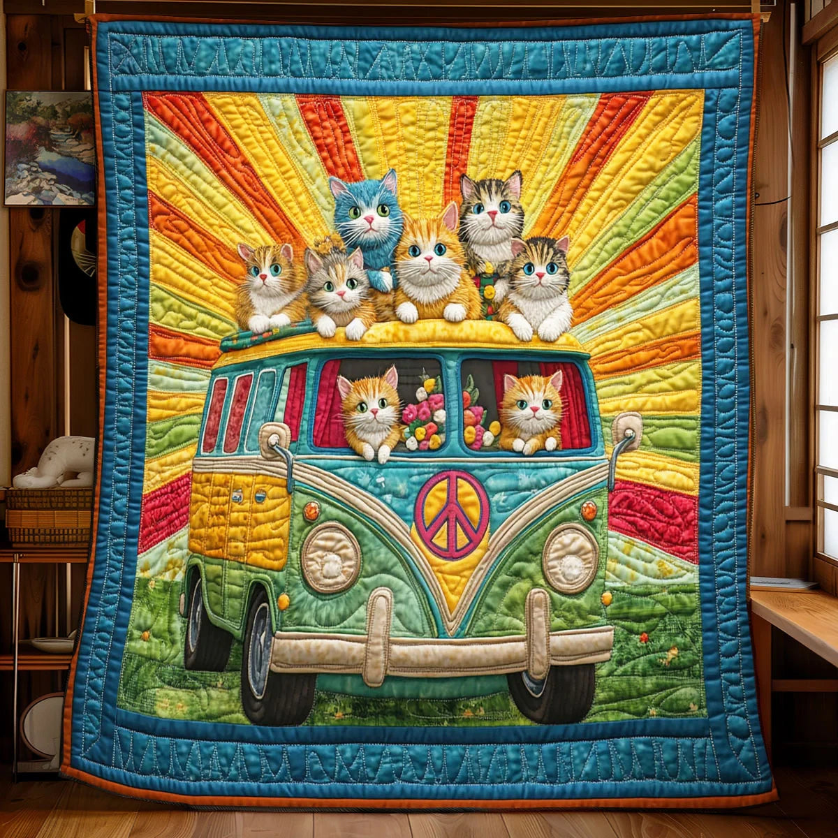 Cat Roadtrip Quilt Blanket