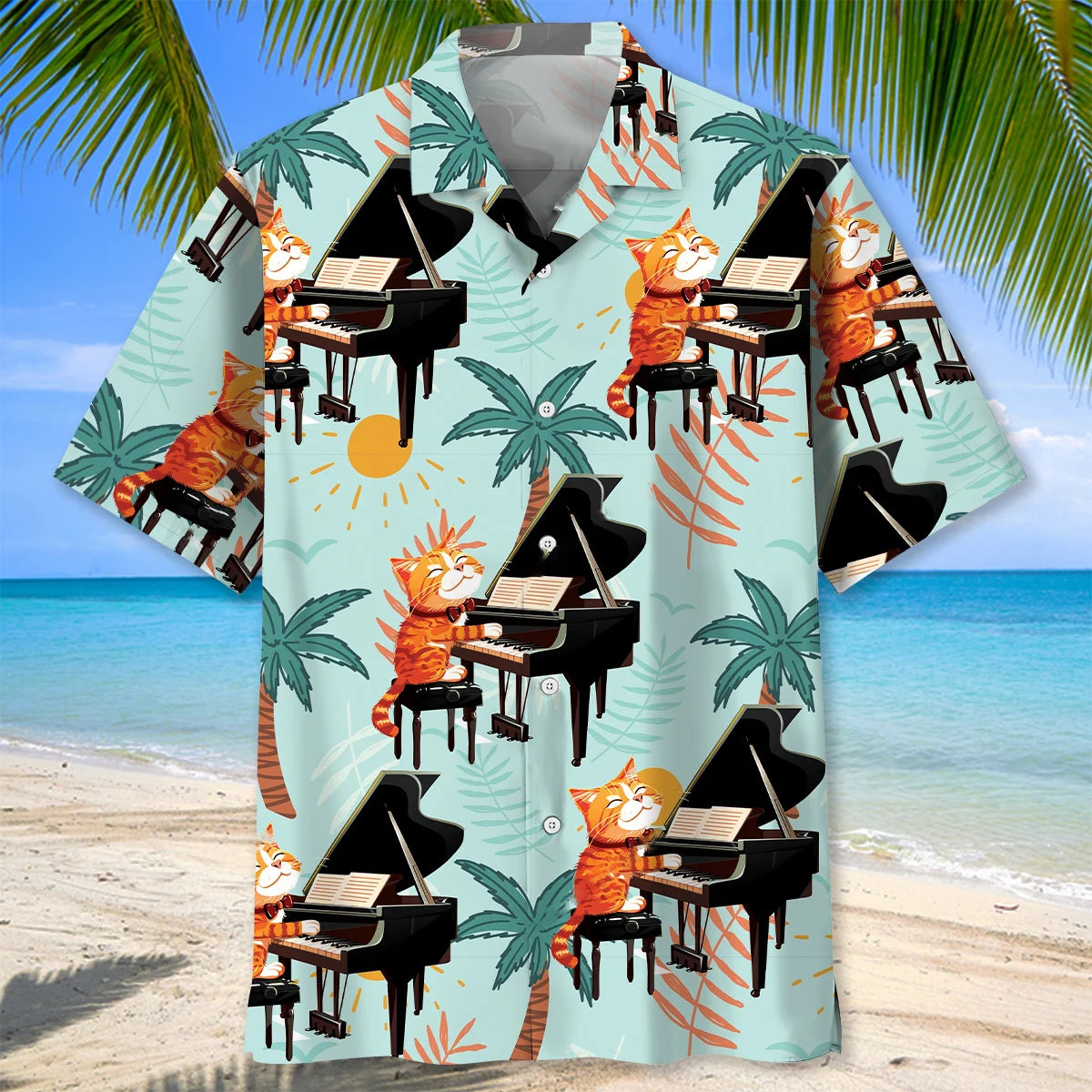 Cat Playing Piano Hawaiian Shirt