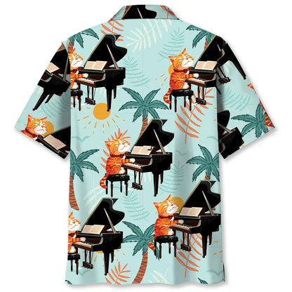 Cat Playing Piano Hawaiian Shirt