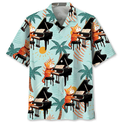 Cat Playing Piano Hawaiian Shirt