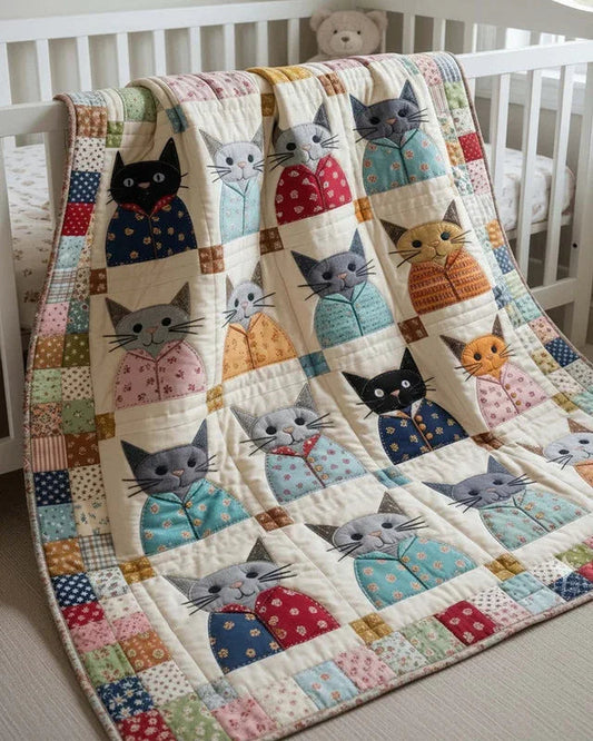 Cats in Pyjamas Quilt Blanket - Quilted Blanket by OtterMia