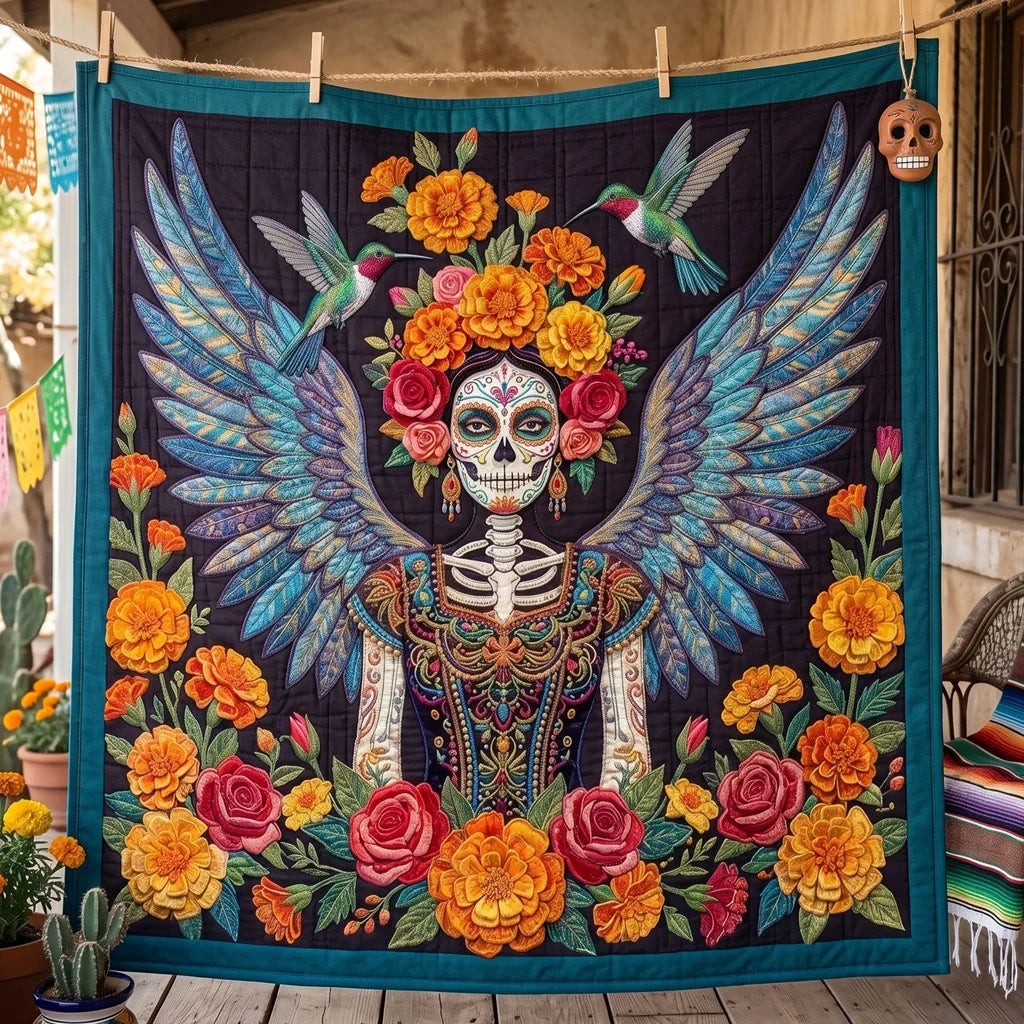 Celestial Día De Los Muertos Angel Quilt Blanket