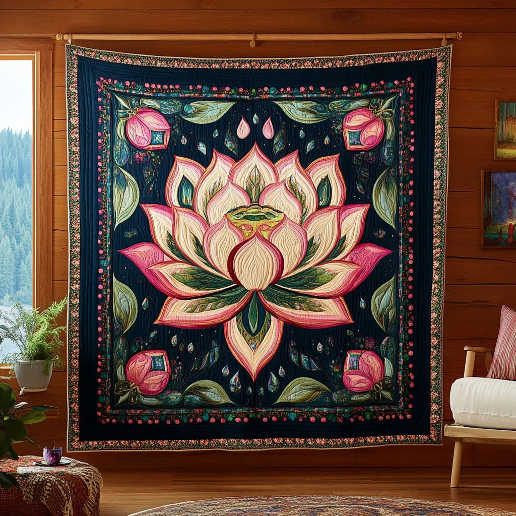 Celestial Lotus Mandala Quilt Blanket