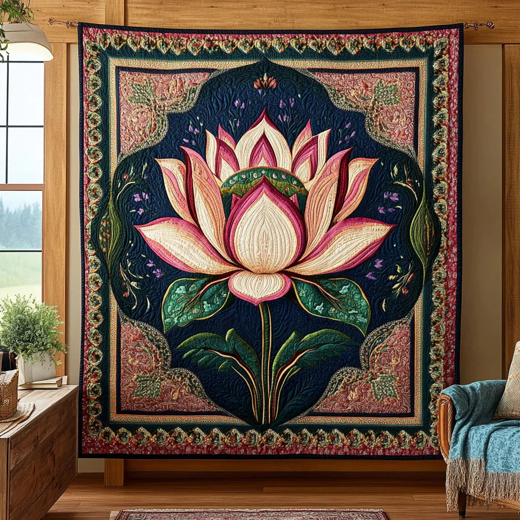 Celestial Lotus Mandala Quilt Blanket