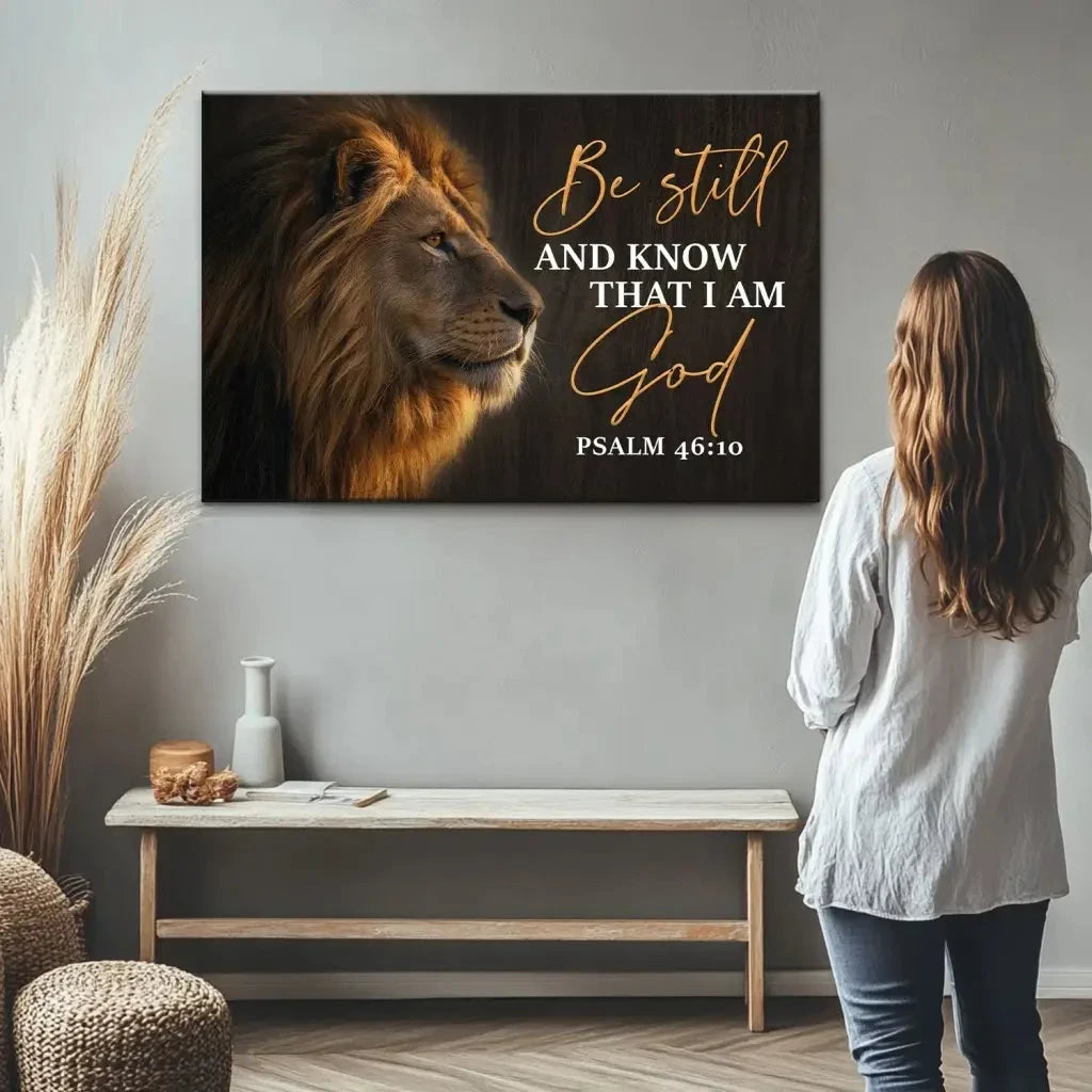 be still and know that i am god lion of judah christian wall art canvas print (Landscape) (view 3)
