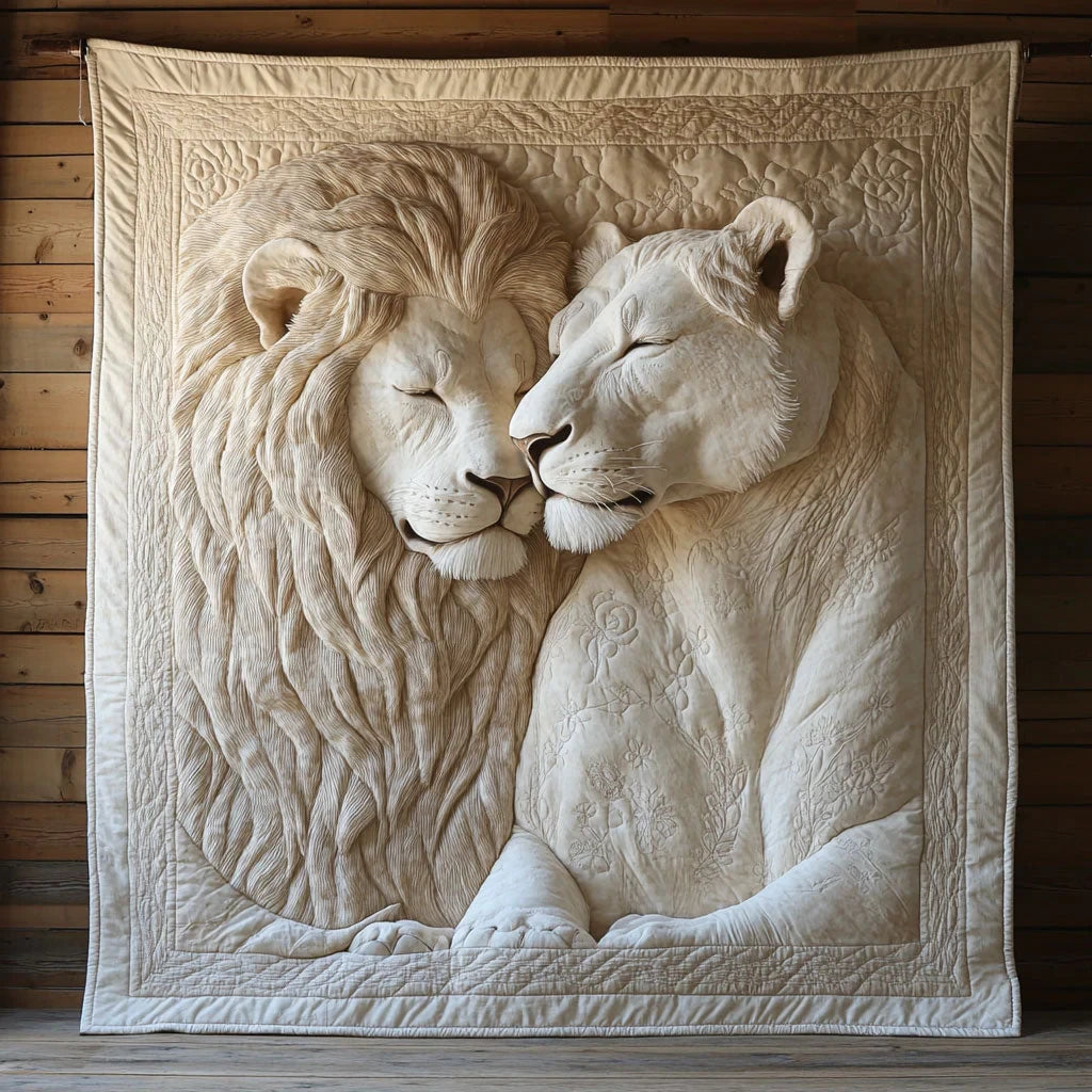Charming White Lion Quilt Blanket