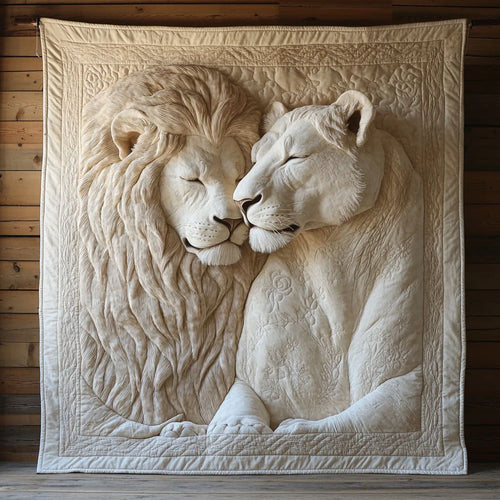 Charming White Lion Quilt Blanket