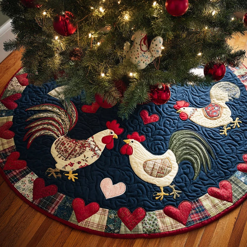 Chicken Bloom Christmas Quilted Tree Skirt