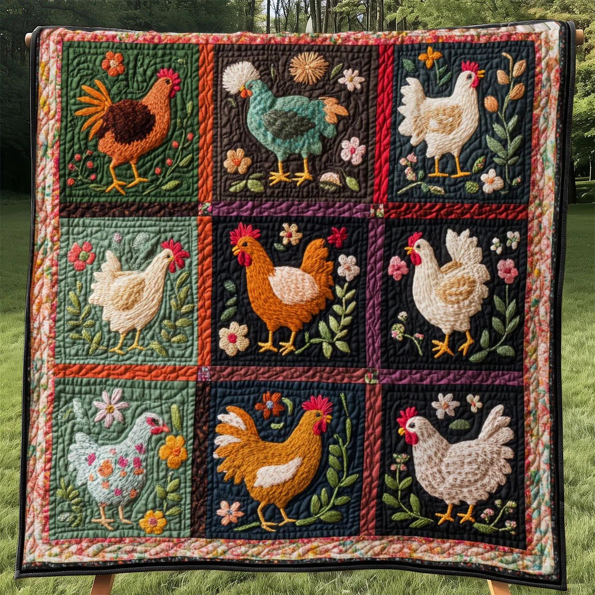 Chicken Cottage Quilt Blanket