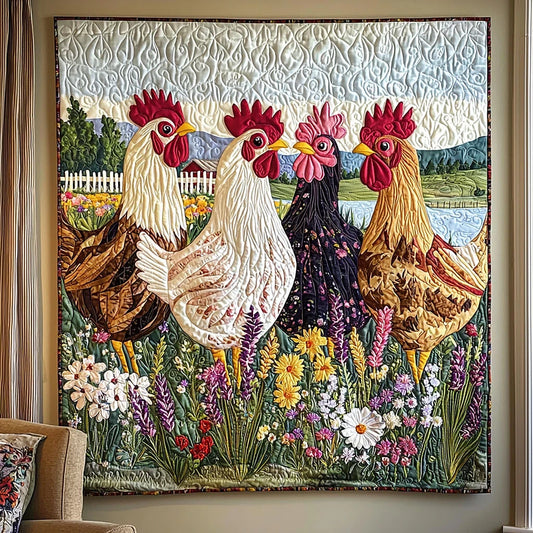Chicken On The Field Quilt Blanket