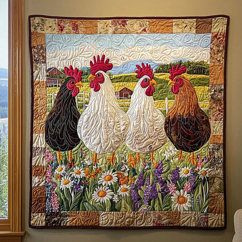Chicken On The Field Quilt Blanket