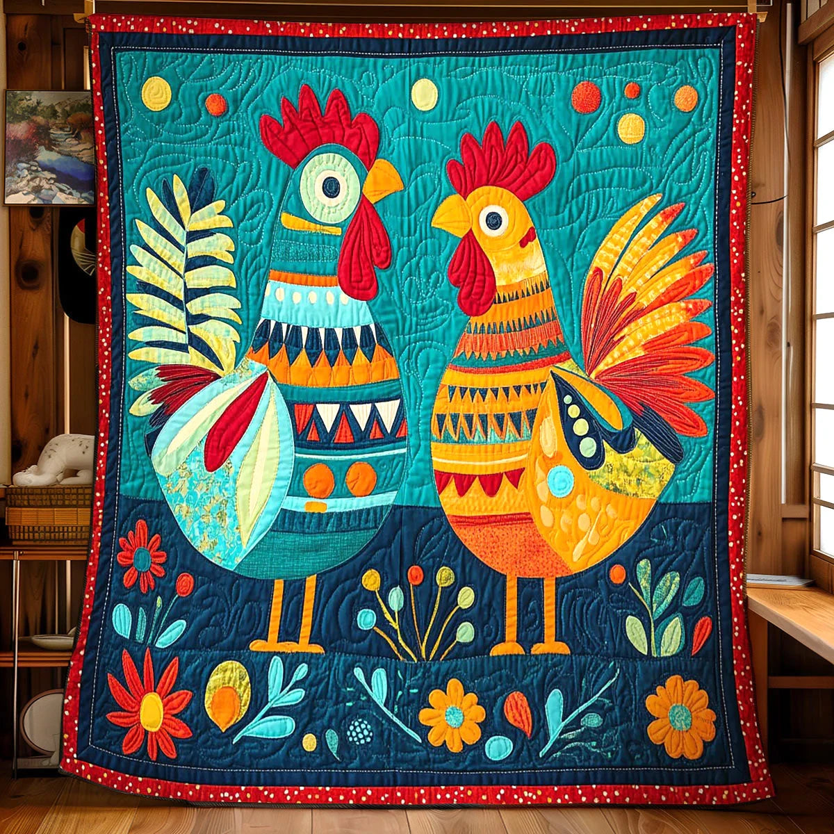 Chicken Pair Quilt Blanket