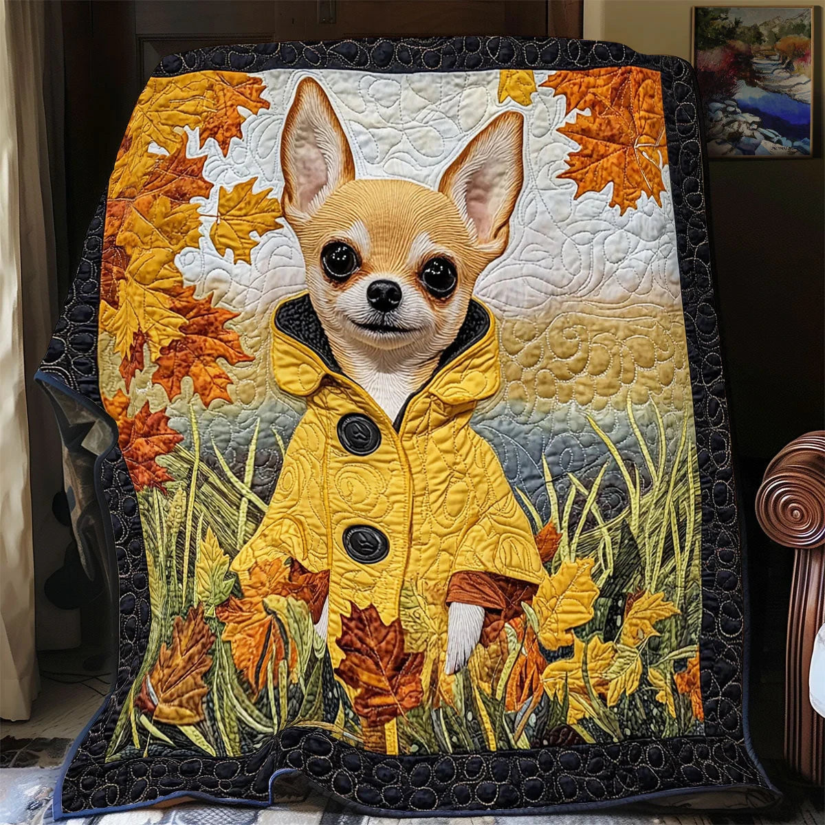 Chihuahua Raincoat Quilt Blanket