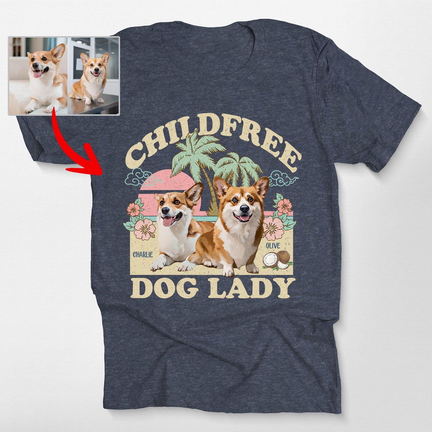 Childless Dog Lady T-Shirt, custom pet portrait gift for pet lovers (view 4)