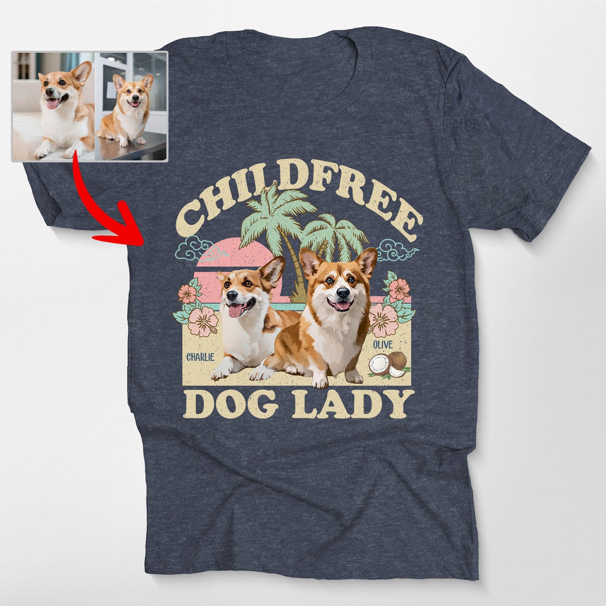 Childless Dog Lady T-Shirt, custom pet portrait gift for pet lovers (view 4)