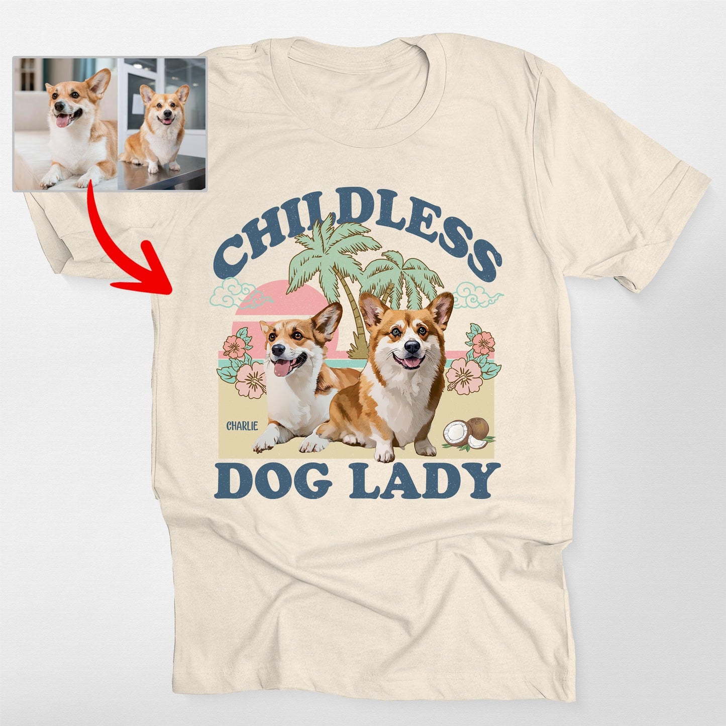 Childless Dog Lady T-Shirt, custom pet portrait gift for pet lovers (view 7)