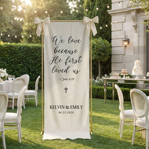 Christian Wedding Banner Personalized Bible Verse Wedding Backdrop Custom Name Wedding Decor