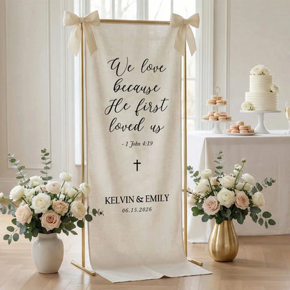 Christian Wedding Banner Personalized Bible Verse Wedding Backdrop Custom Name Wedding Decor (view 3)