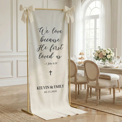 Christian Wedding Banner Personalized Bible Verse Wedding Backdrop Custom Name Wedding Decor (view 4)