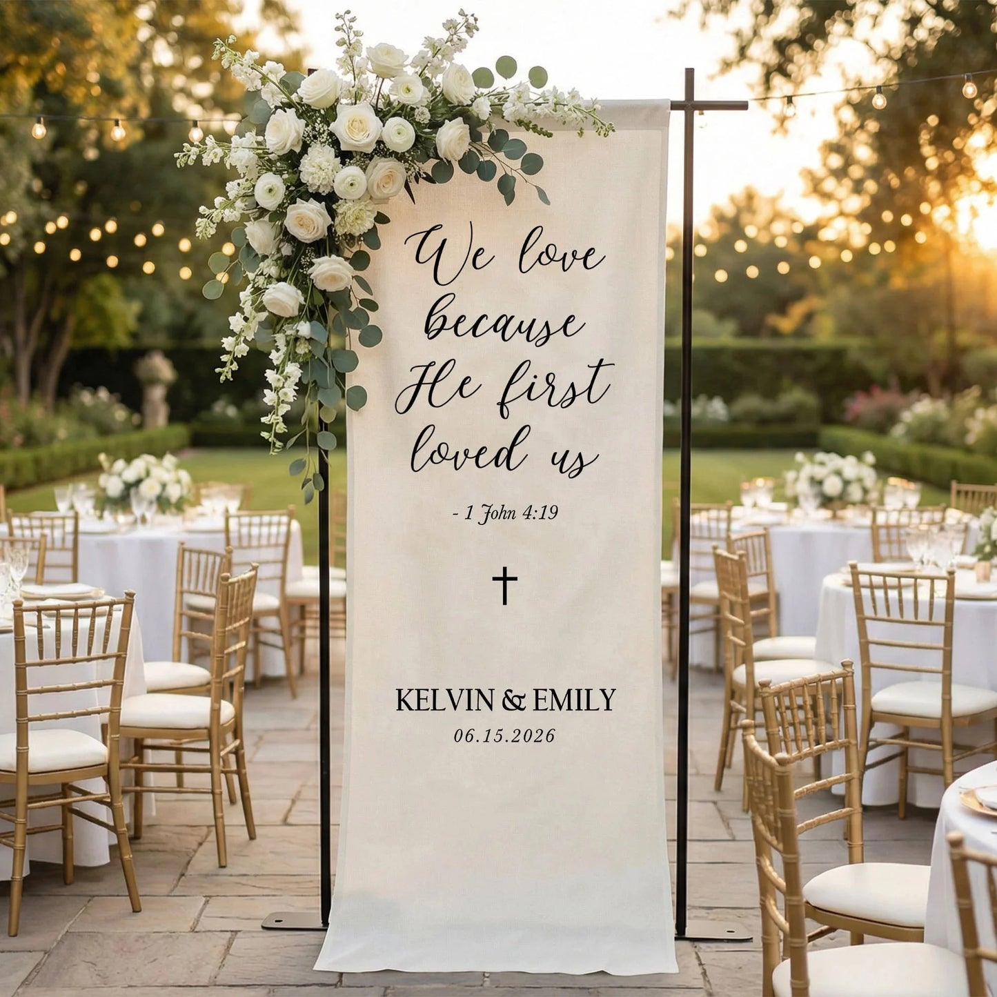 Christian Wedding Banner Personalized Bible Verse Wedding Backdrop Custom Name Wedding Decor (view 6)