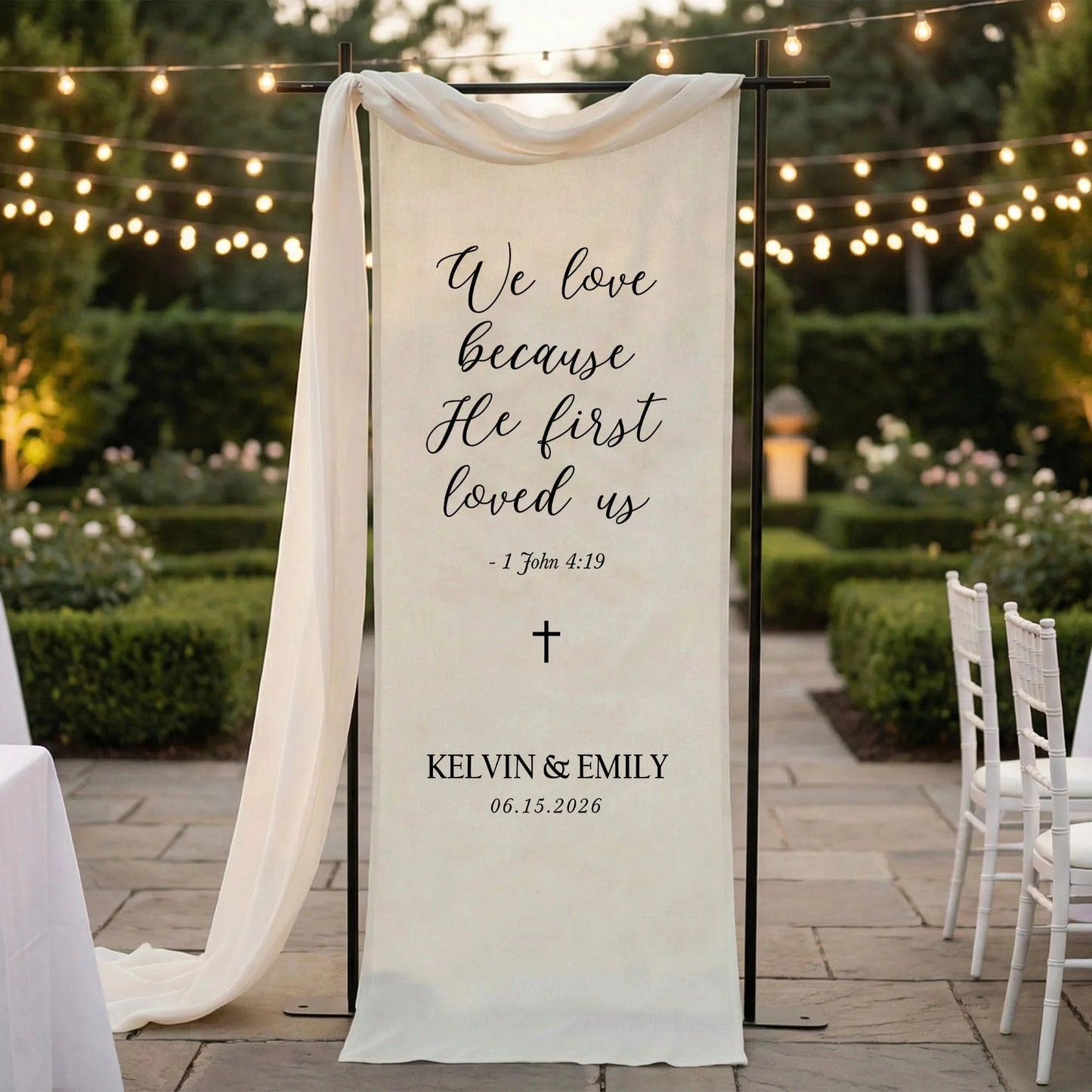 Christian Wedding Banner Personalized Bible Verse Wedding Backdrop Custom Name Wedding Decor (view 7)