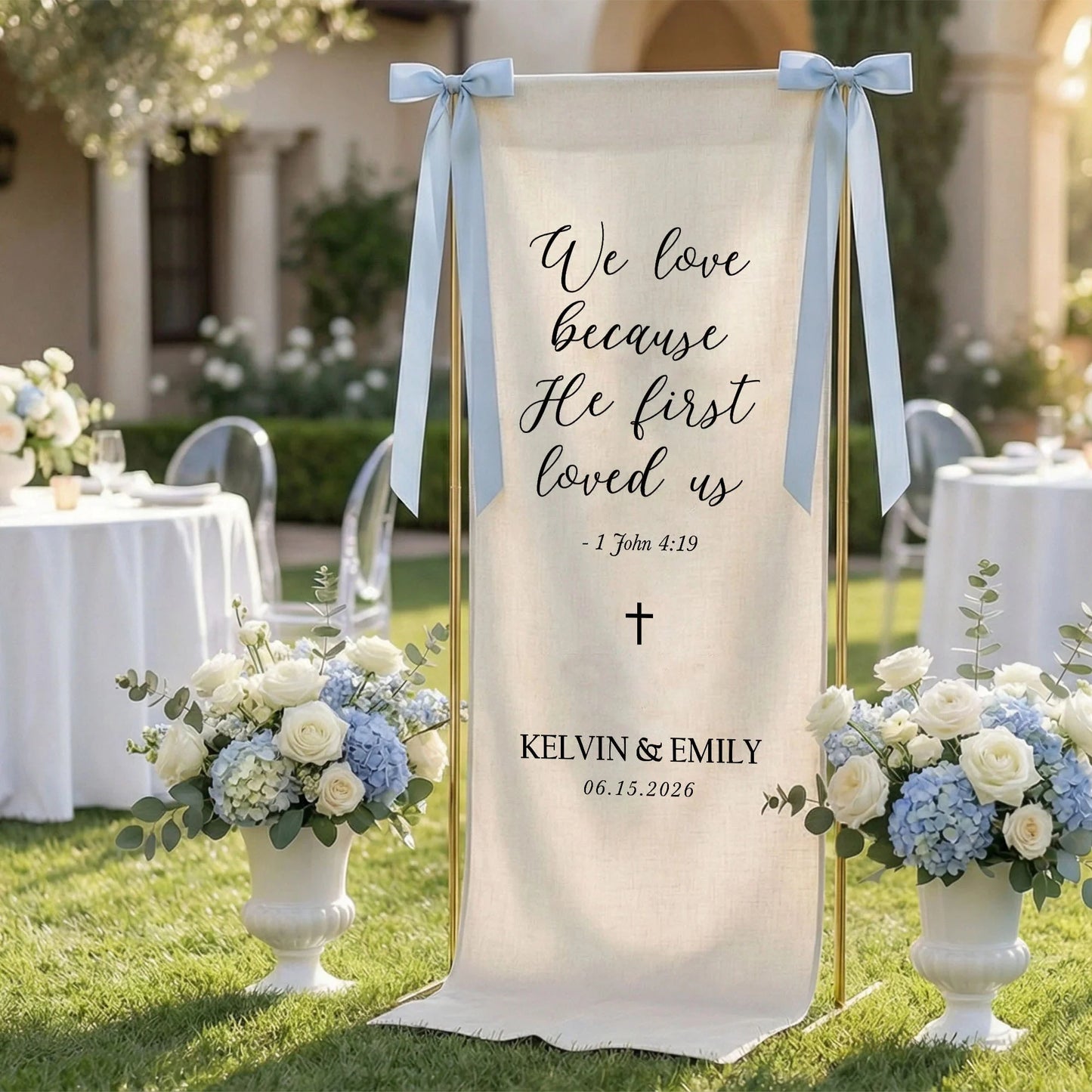 Christian Wedding Banner Personalized Bible Verse Wedding Backdrop Custom Name Wedding Decor (view 8)