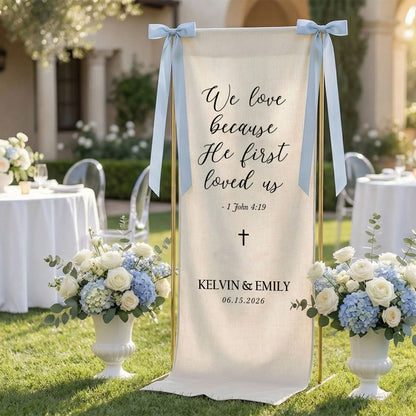Christian Wedding Banner Personalized Bible Verse Wedding Backdrop Custom Name Wedding Decor (view 8)
