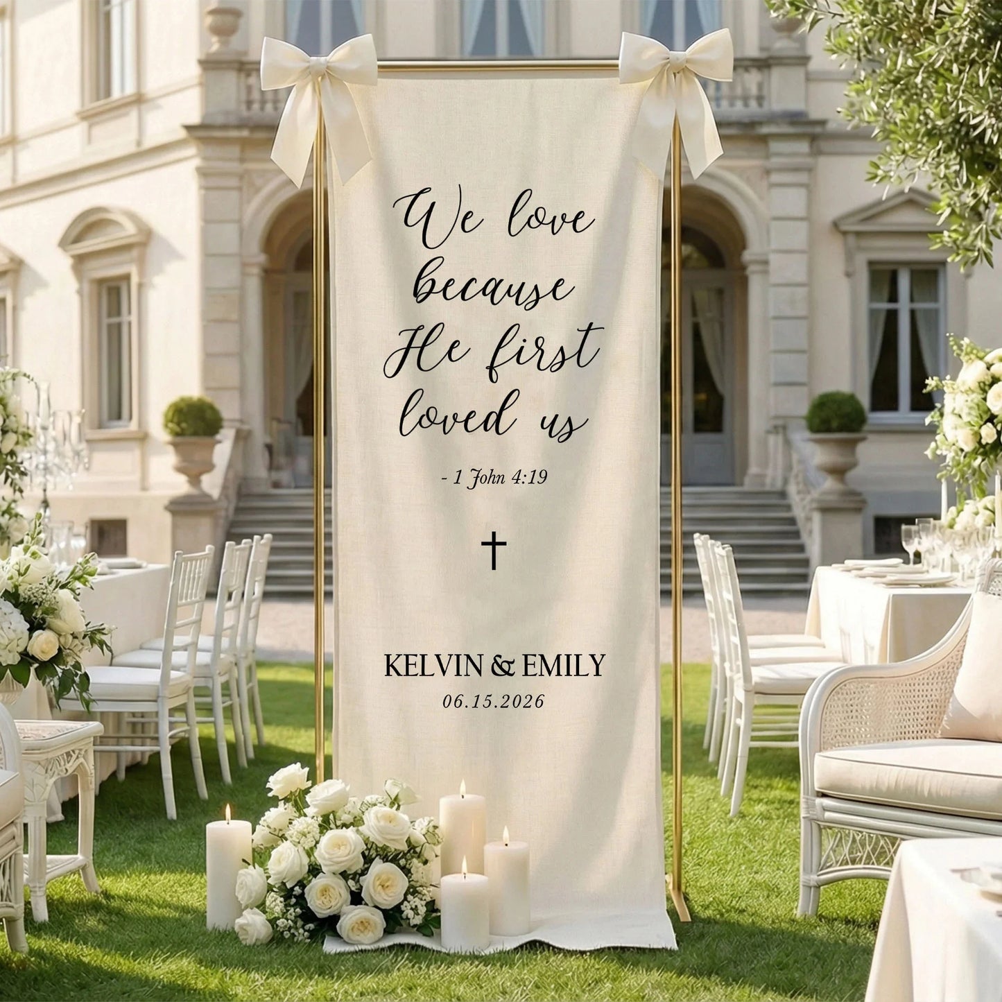 Christian Wedding Banner Personalized Bible Verse Wedding Backdrop Custom Name Wedding Decor (view 10)