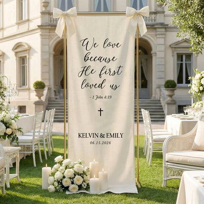 Christian Wedding Banner Personalized Bible Verse Wedding Backdrop Custom Name Wedding Decor (view 10)
