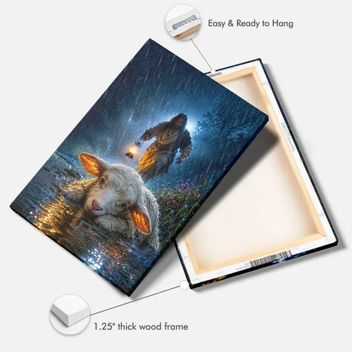 jesus rescues the lost lamb in the storm christian wall art canvas (view 2)