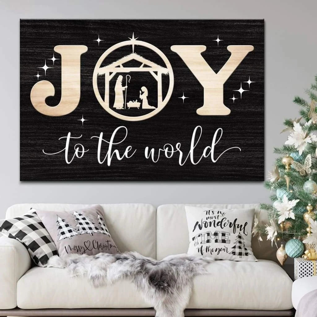 christian christmas wall decor joy to the world wall art canvas (Landscape) (view 3)