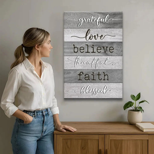 grateful love believe thankful faith blessed christian wall art canvas