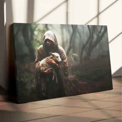 jesus carrying lost sheep wall art canvas (Landscape) (view 6)