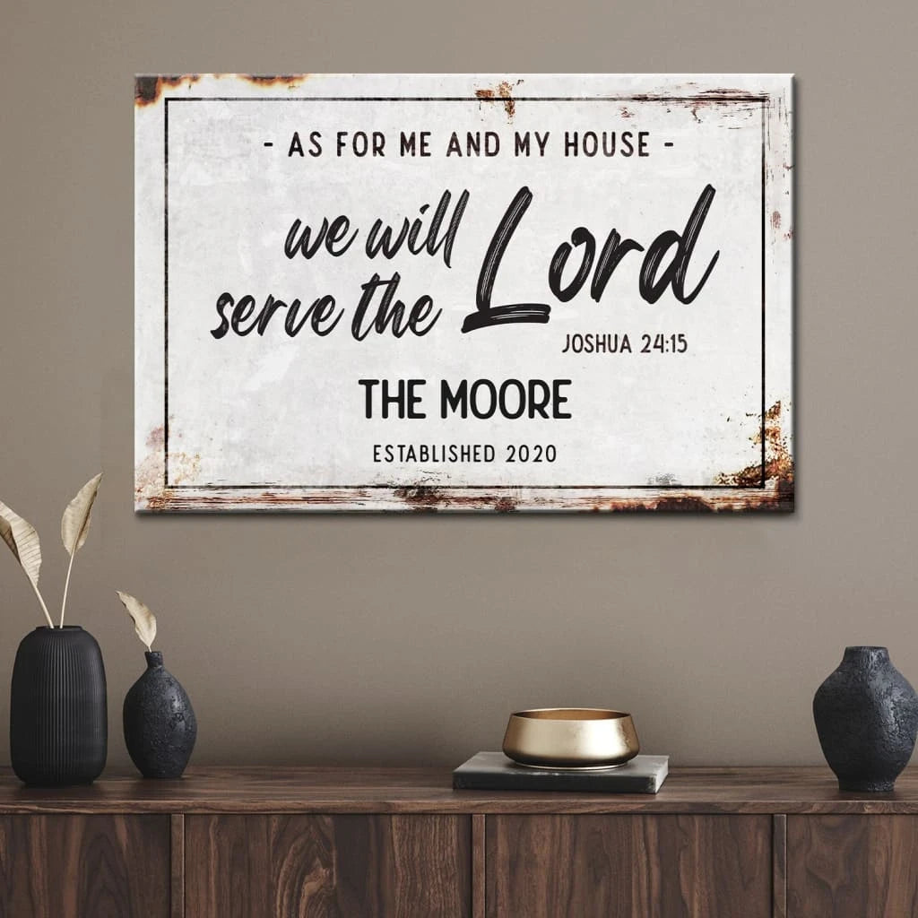 personalized as for me and my house custom family name and established year wall art canvas (Landscape)