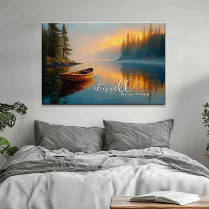it is well with my soul tranquil lake sunrise christian wall art canvas (Landscape) (view 2)