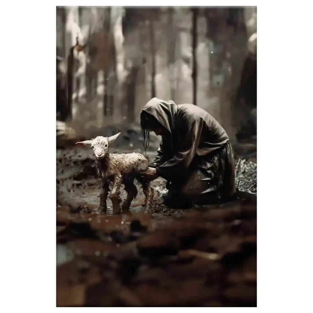 jesus rescues lost lamb wall art canvas (Landscape) (view 6)