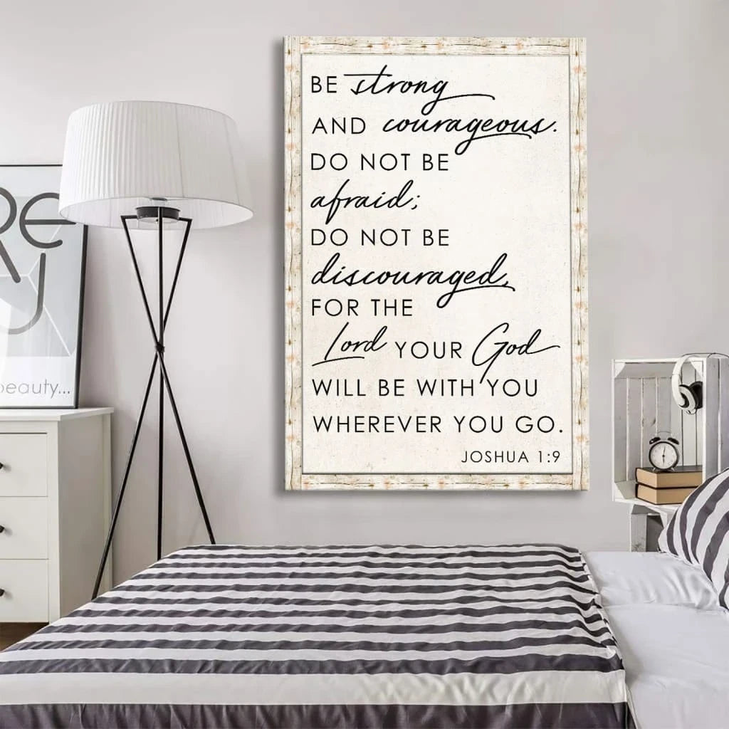 christian wall art be strong and courageous joshua 1 9 wall art canvas print (Landscape) (view 3)