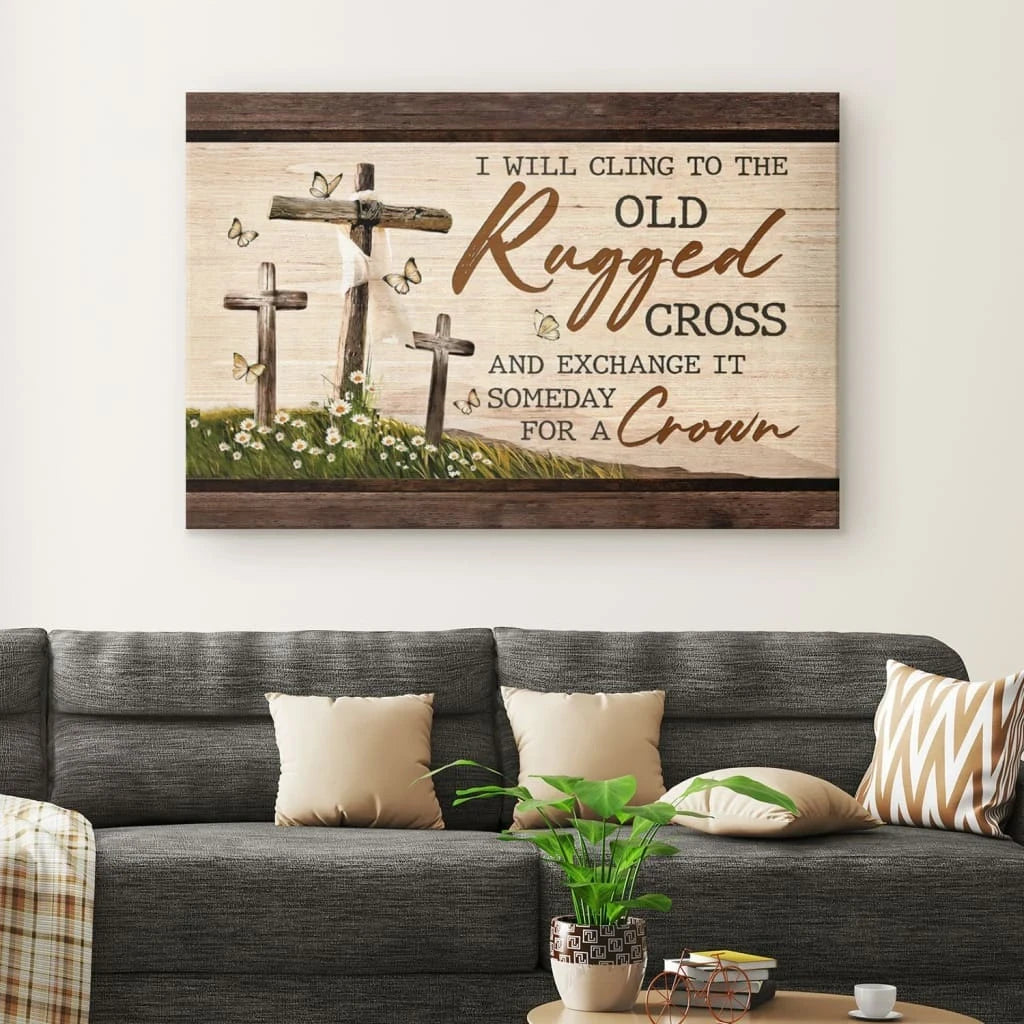 the old rugged cross classic christian hymn wall art canvas print (Landscape) (view 4)