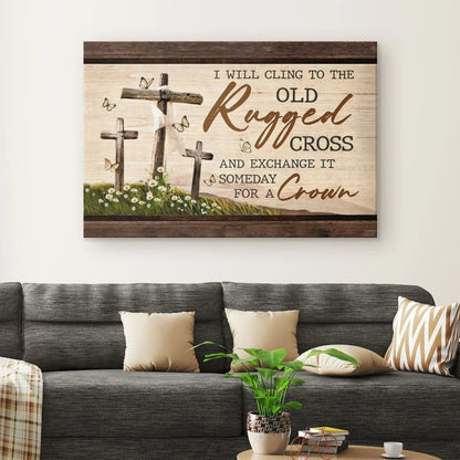 the old rugged cross classic christian hymn wall art canvas print (Landscape) (view 4)