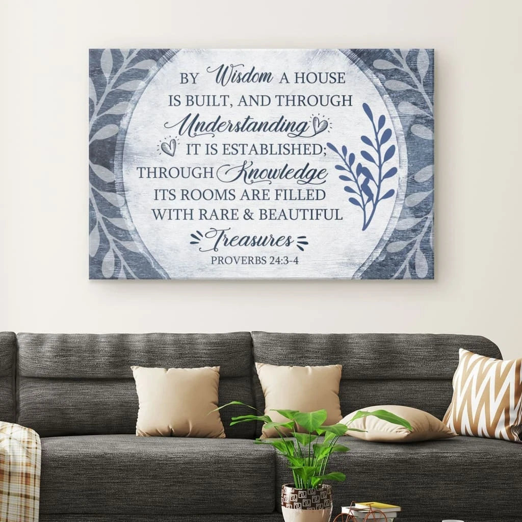 by wisdom a house is built wall art canvas christian wall art (Landscape) (view 2)