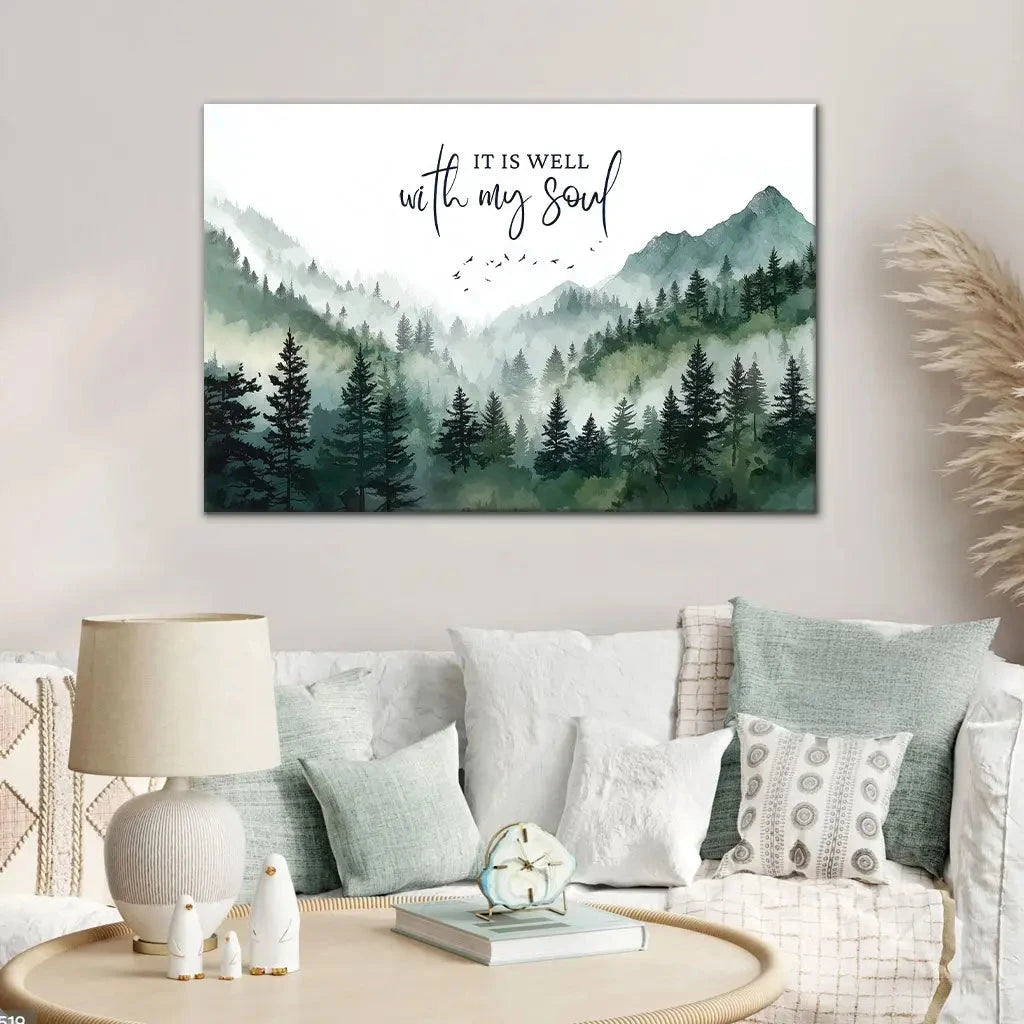 it is well with my soul mountain forest christian wall art canvas (Landscape)