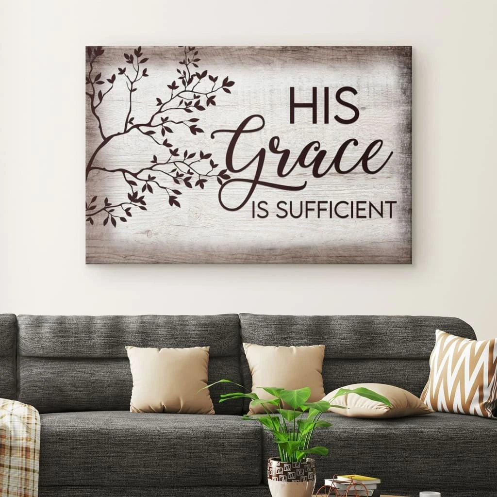 rustic his grace is sufficient christian wall art canvas (Landscape) (view 2)