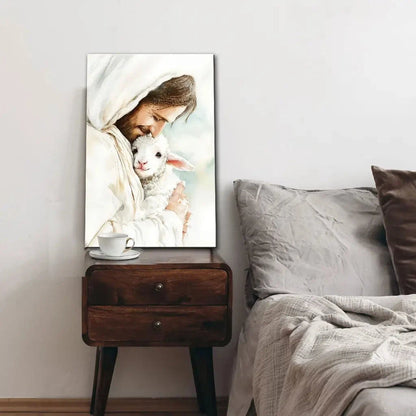 jesus holding the lost lamb good shepherd christian wall art canvas (view 3)