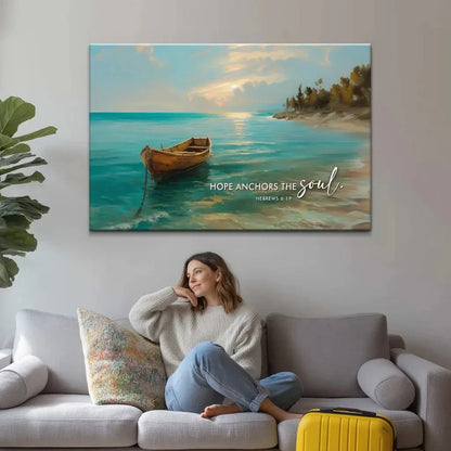 hope anchors the soul hebrews 6 19 wall art canvas print (Landscape) (view 4)