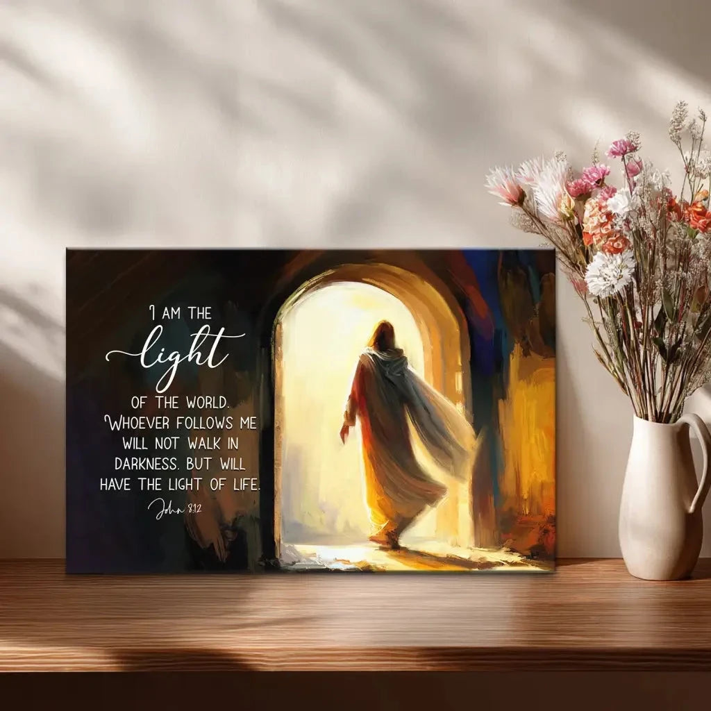 john 8 12 i am the light of the world wall art canvas (Landscape) (view 4)